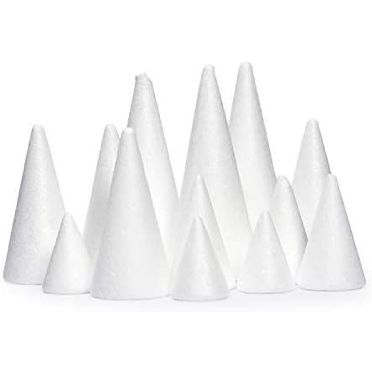 White Foam Cones for Crafts, 4 Assorted Sizes (2.3-6 In, 16 Pack)